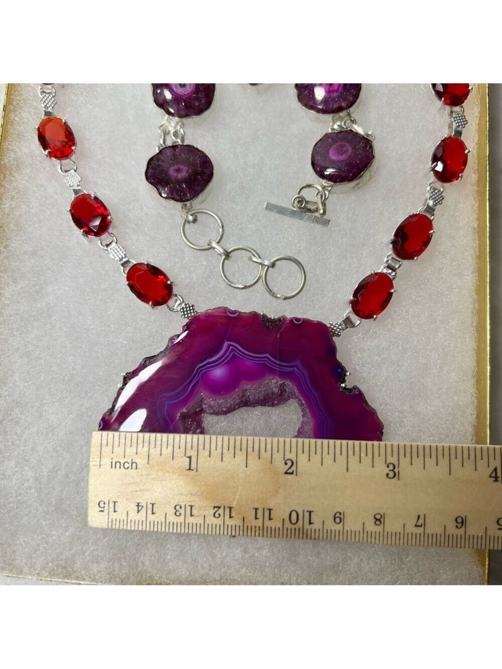 Pink Purple Solar Quartz Garnet Large Gemstone Necklace ONLY w/ Natural Cracking - Picture 8 of 11